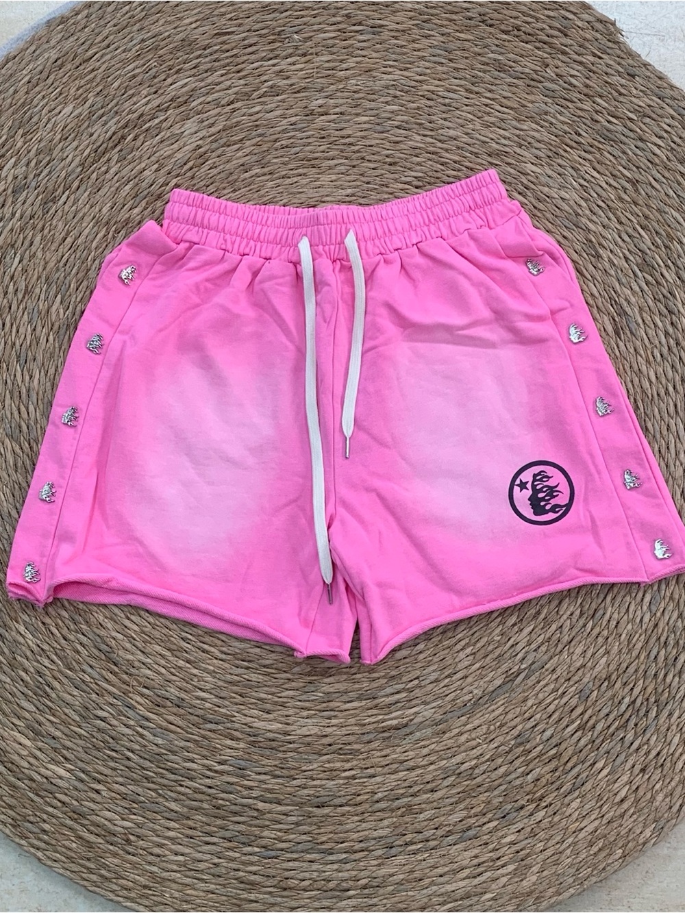 Women's Pink Snap-Trim Athletic Drawstring Shorts